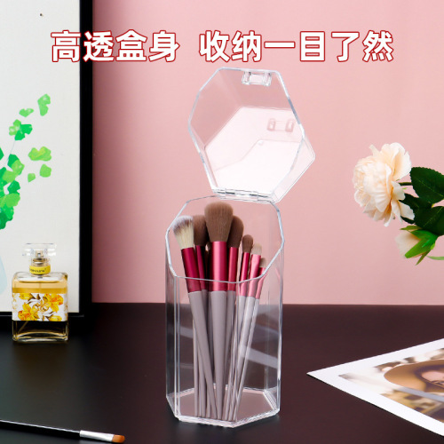 Makeup Eyebrow Pencil Brush Tube Storage Box Lid-Proof Dustproof Acrylic Powder Brush Stand Transparent Office Supply Storage Box