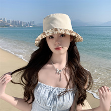 春夏季新款碎花蝴蝶结遮阳渔夫帽女优雅时尚出游防紫外线防晒帽