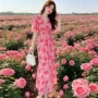 印花修身不规则v领连衣裙