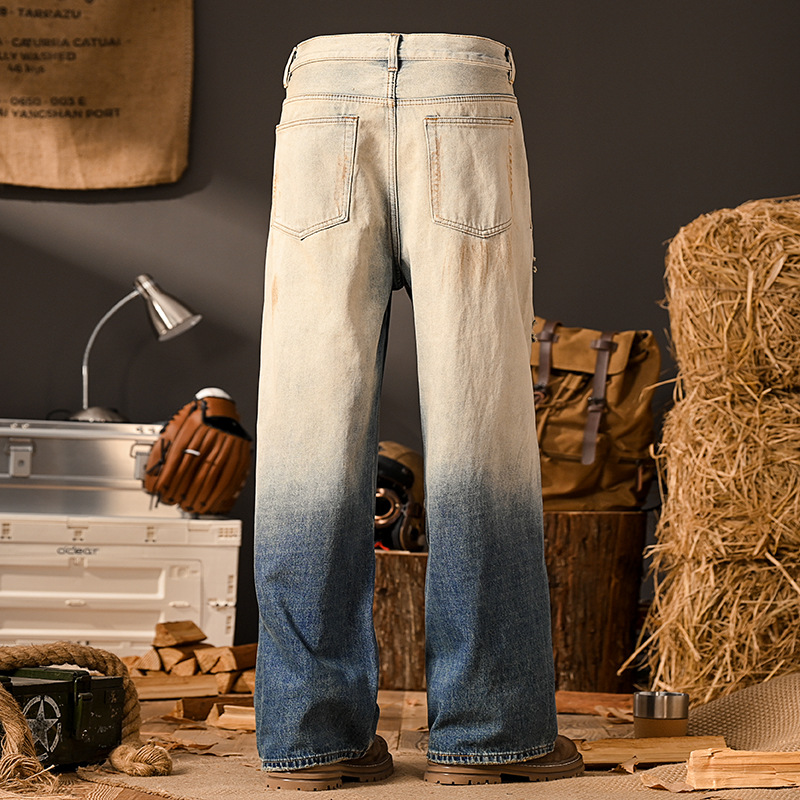 Men's Vintage Distressed Denim Jeans – Oversized Wide-Leg Fit With Patchwork & Ripped Details (Retro Streetwear Style) – 78% Cotton Stretch_voghion.com