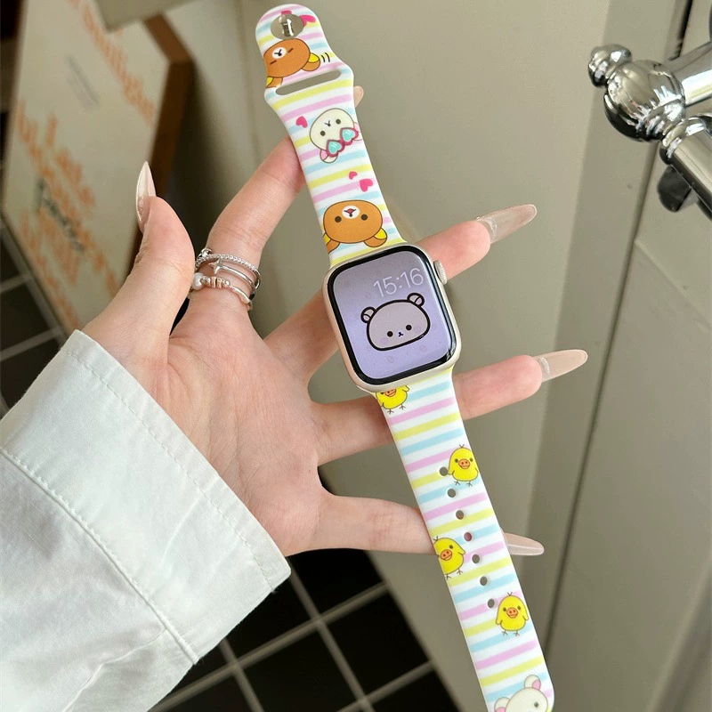 Силиконовый ремешок для iWatch в форме маленького медвежонка, подходит для S9, ремешок Apple watch, модель Applewatch7865se, милый женский стиль