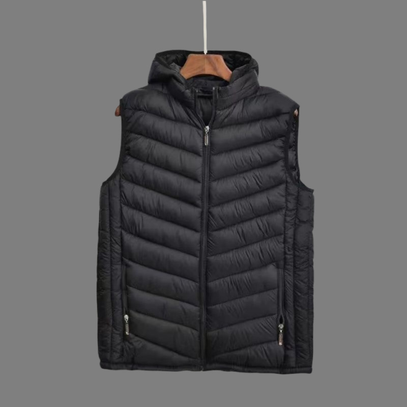 Chaleco de moda masculino de otoño y invierno chaqueta de algodón ligera con chaleco encapuchado de hombro grueso chaleco de algodón calentador clip