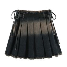 辣妹甜美炸街牛仔超短裙女百搭高腰显瘦修身设计感不规则百褶短裙