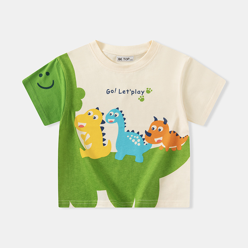 Betop ropa para niños transfronterizos camiseta de manga corta para niños dibujos animados dinosaurio verano nuevo niño ropa de bebé cabello de una pieza