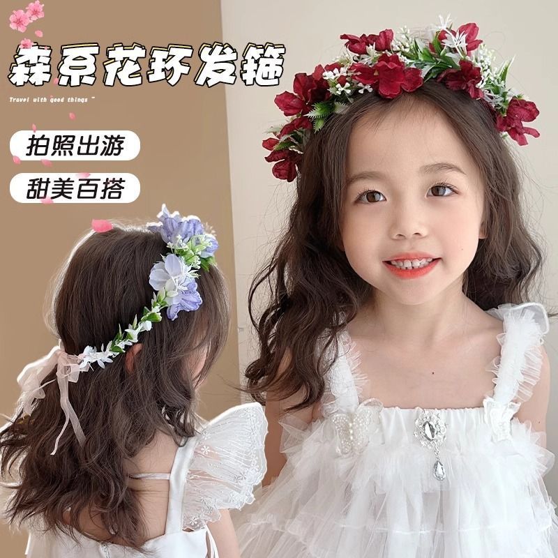 Guirnaldas de flores para niños princesa sen cabello bandas de cabello vestido de flores de boda flores de cabello para niñas de alto valor facial bandas de cabello adornamientos