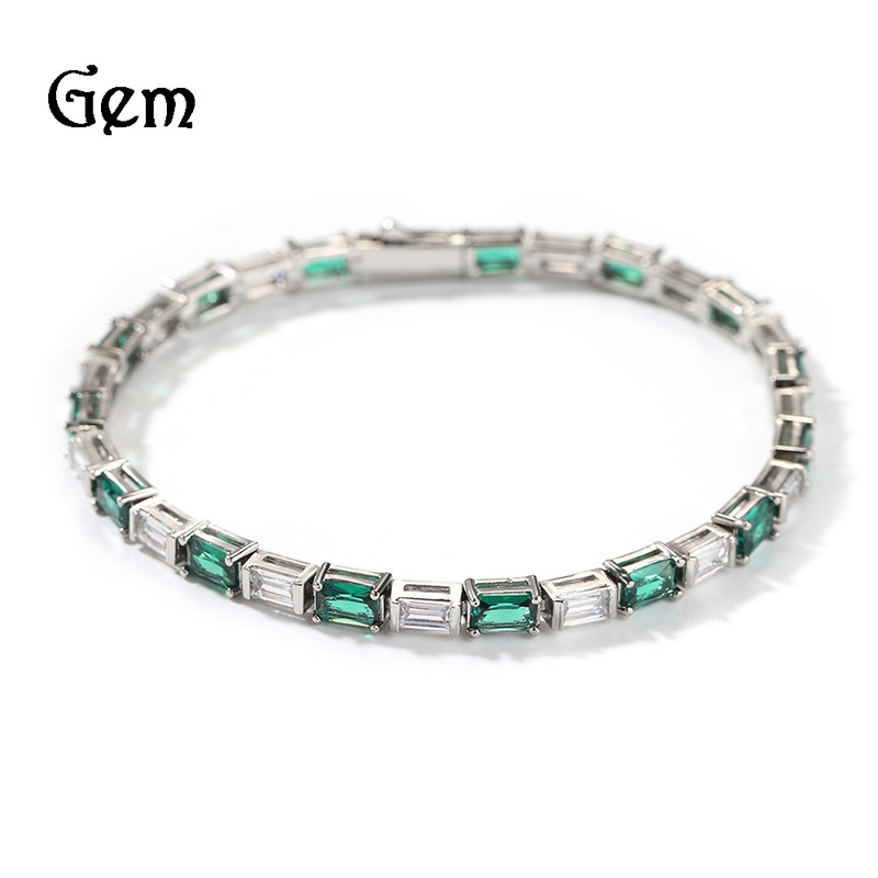 Cross-border hip-hop jewelry copper inlay 5A zircon tennis chain emerald color matching a row of bracelets fashion jewelry wholesale