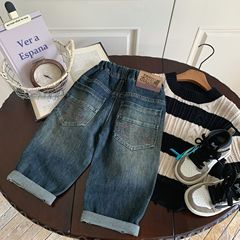 男童春秋款口袋重工刺绣潮牌牛仔裤男女童宝宝休闲裤儿童直筒裤