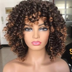 国境を越えたヨーロッパとアメリカのかつら女性用かつらメーカー卸売アフリカの小さな巻き毛爆発ヘッドマルチカラー化学繊維かつらフルヘッドセット