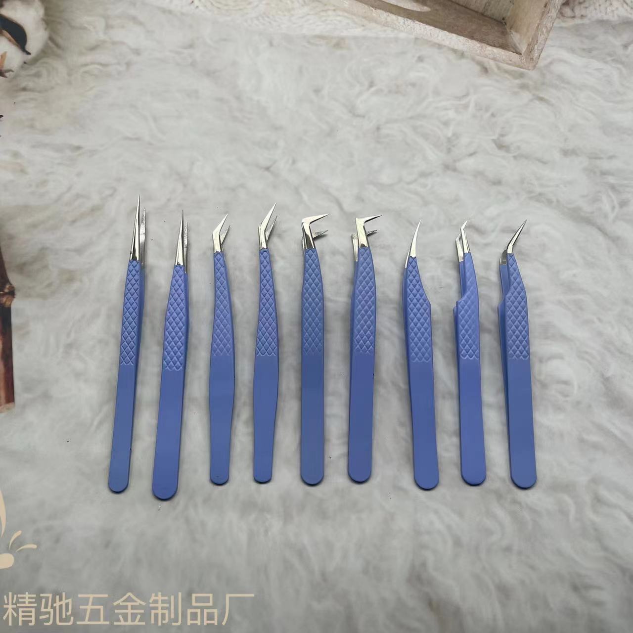不锈钢美睫镊子网纹弯头金羽海豚夹尖头紫银纤维头7字镊子嫁接睫