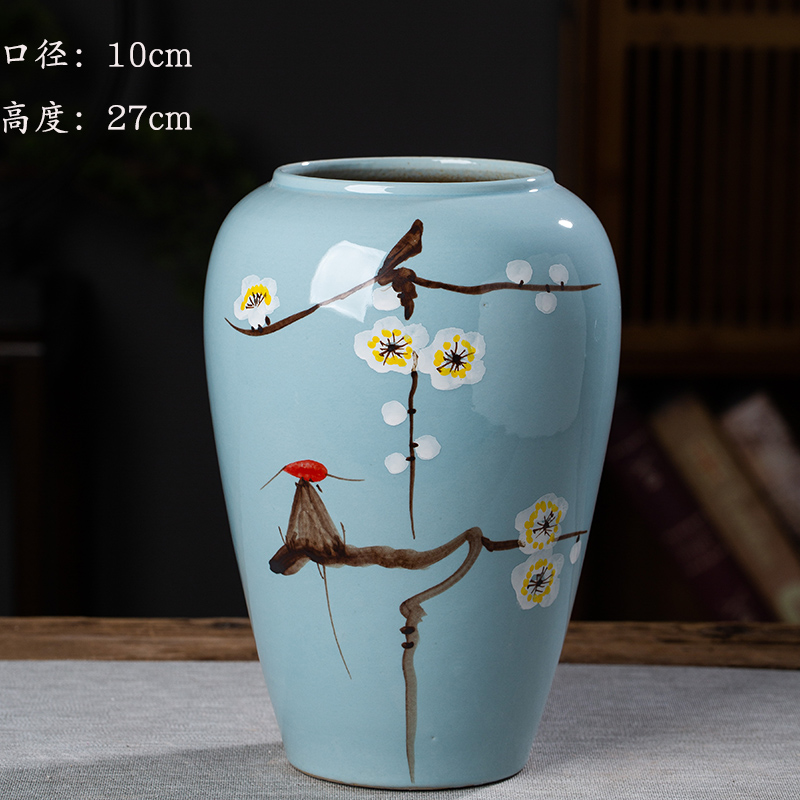 Jingdezhen nuevo jarrón de cerámica china planta maceta de flores de cerámica vintage flor seca sala de estar decoración moderna simple estricta