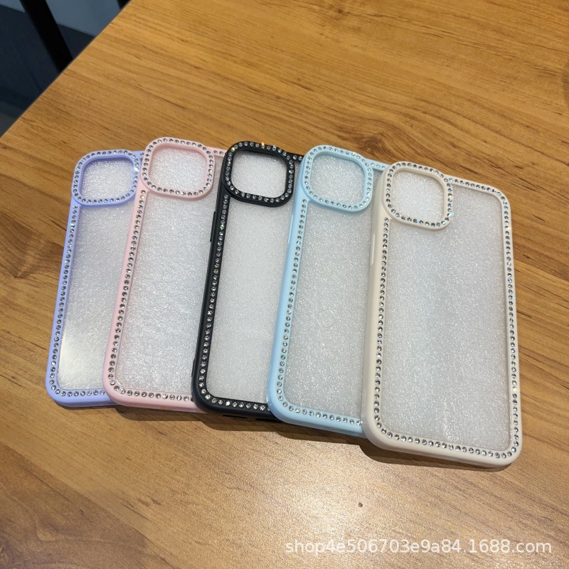 适用iPhone16promax透明全包防摔凹槽苹果13Pro手机壳满钻钻石17