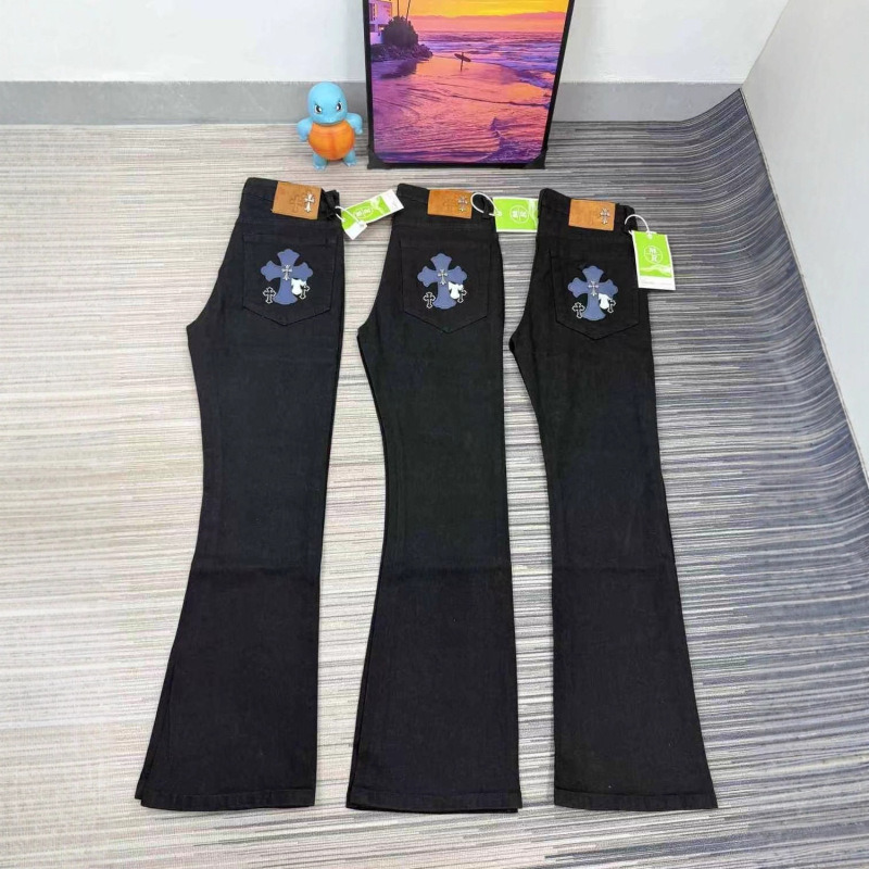 New Trendy Fashion Pocket Cross Patch Leather Flared Jeans Unisex Slim Fit Long Pants New Trendy Fashion Pocket Cross Patch Leather Flared Jeans Unisex Slim Fit Long Pants