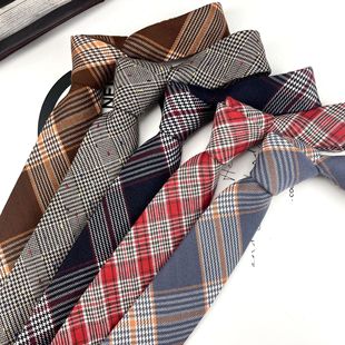 Men's and Women's Japanese Retro British 6CM Narrow Tie brown Grey Blue Korean Casual Lattice Word Work Wedding