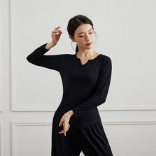 新款长袖舞蹈练功服上衣女黑色形体服显瘦现代舞服广场舞上装
