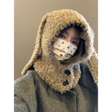 可爱毛绒长耳朵兔子帽子女凹造型保暖护耳帽子女拉法帽秋冬套头帽