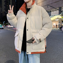 男士加厚立领棉衣2025冬季新款男装青少年时尚休闲潮流拼色面包服