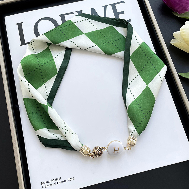 Hebilla magnética perezosa bufanda de seda para mujeres Primavera y otoño protección de cuello fino hebilla de succión magnética bufanda de seda larga bufanda pequeña collar de perlas Perezoso