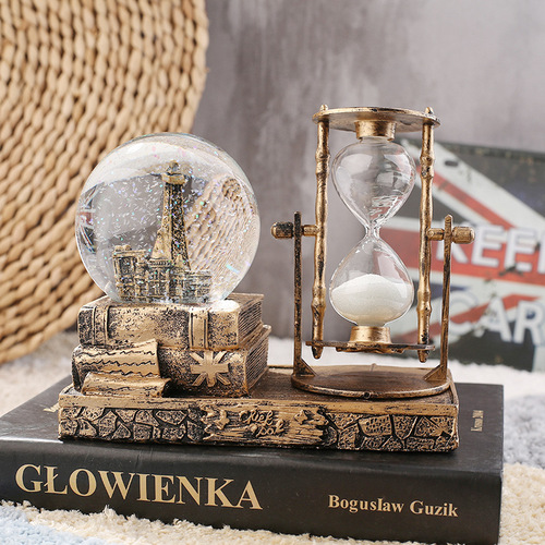Creative retro crystal ball iron tower hourglass flashing music home desktop decoration ornaments student teacher gift