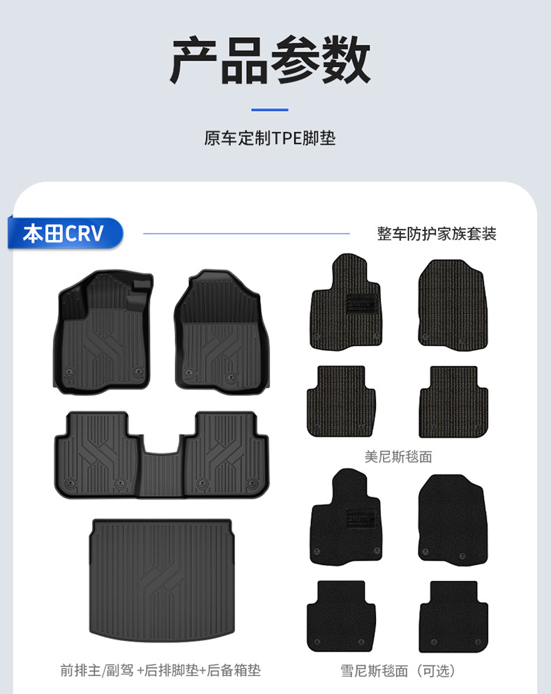 Suitable for Honda Accord, Inspire, Crv, Haoying, and Civic Models, All-Weather Tpe Car Floor Mats