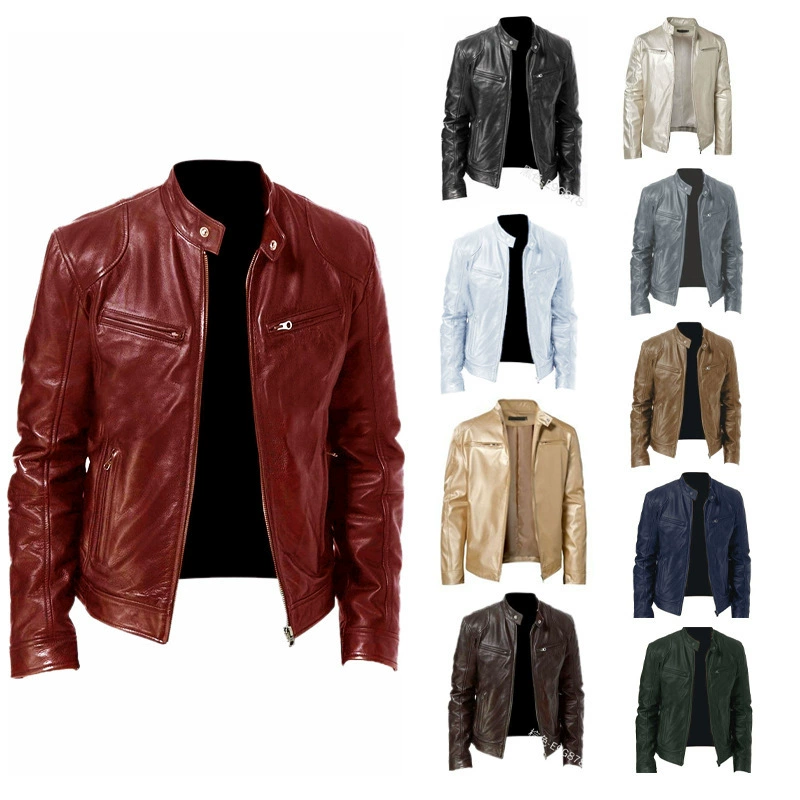2023 Внешняя торговля Европейская и американская мужская одежда Мужская кожаная куртка Мужская Подростковая куртка с вертикальным воротником Панк Мужская мотоциклетная кожаная куртка