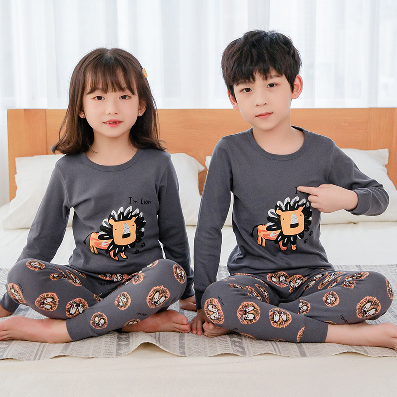 가을과 겨울 어린이 면화 속옷 세트 남학생과 여학생 가정 옷 따뜻한 가을 옷과 바지 2 조각 면화 스웨터