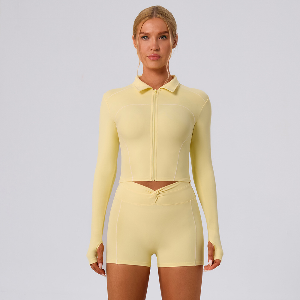 Cross-border Yoga Zipper Wind-Resistant Body Jacket Women Kink Hit White Hip-Lifting Short