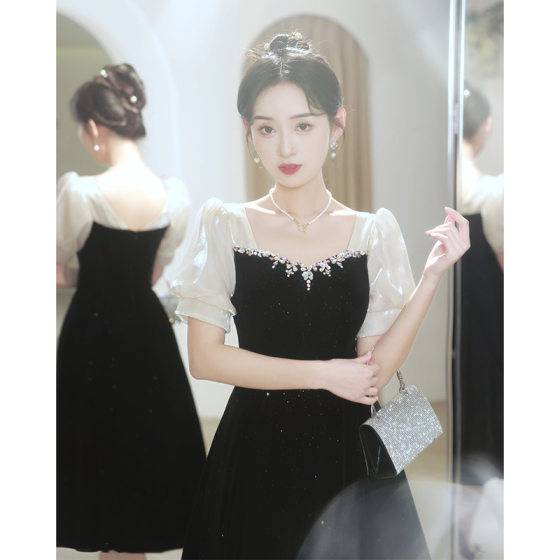 Black Evening Dress Light Luxury Niche High-end French Daily Adult Ceremony dress Women's Small People Can Wear at Ordinary
