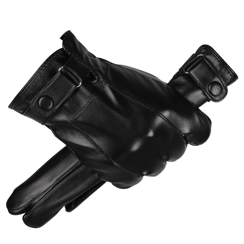 Guantes de piel de oveja artificial para hombres cálidos engrosados guantes delgados de motocicleta de conducción de pantalla táctil de invierno forrada de lana