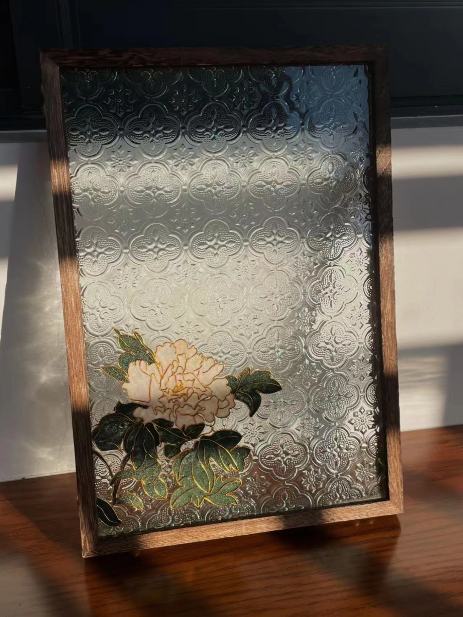 CLOISONNE ENAMEL DIY 트레이 베고니아 양각 유리 복고풍 직사각형 나무 차 트레이 보관 장식품 인세 트레이