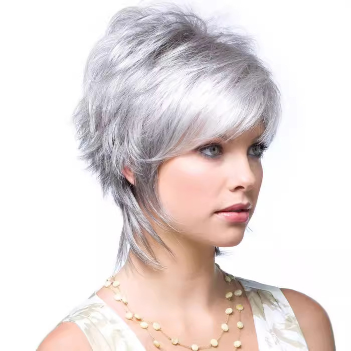 Foreign Trade Wig Dropshipping Aliexpress Ebay High Temperature Silk Granny Gray Silver Gray Short Hair European and American Wig Set Wigs