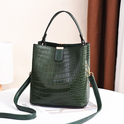Bag Lady 2024 New Fashion Pressed Flower Crocodile Texture Bucket Bag Quality Stylish Single Shoulder Handbag Dropshipping One Piece