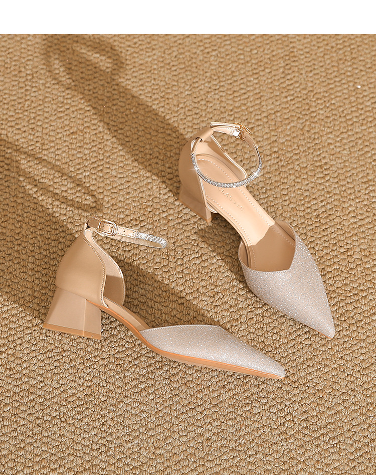Sandal cao gót nữ mũi nhọn đính đá hở mũi kiểu Pháp — IE91 Hạnh chi tiết 19