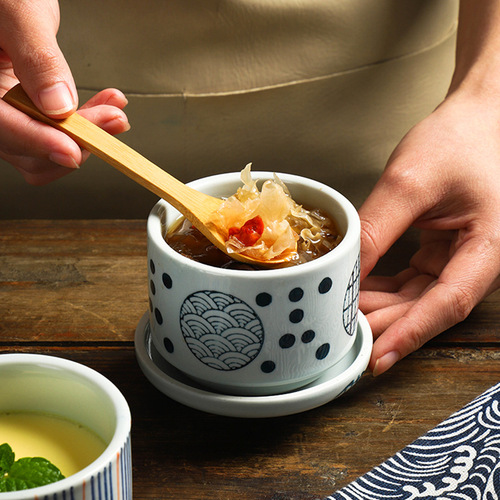 Cross-border Japanese ceramic stew pot, hotel restaurant, steamed egg, bird's nest, water-proof stew pot, steam bowl with lid, commercial soup cup