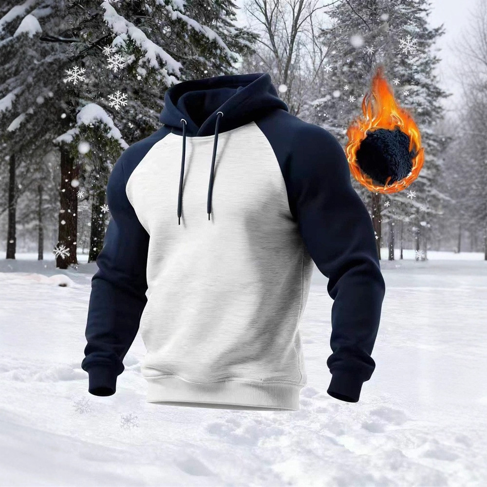 Monochrome Man – Europäischer und amerikanischer Winter-Freizeitpullover mit Kapuze, farblich abgesetzt, mit Fleece gefüttert_voghion.com