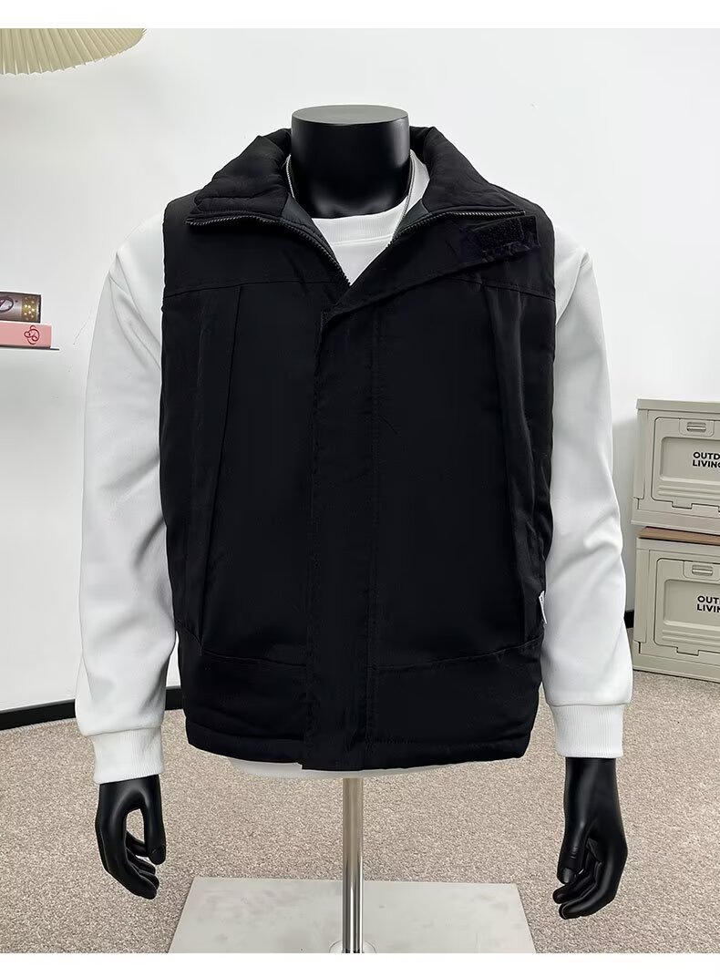 Primavera, otoño, invierno, chaleco de algodón de cuello vertical, chaqueta de chaleco suelta de moda para hombres, chaqueta de pan de caballo para hombres, chaqueta de pan
