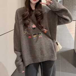 大码女装韩版宽松圆领毛衣针织衫春季2026新款胖MM宽松打底衫上衣