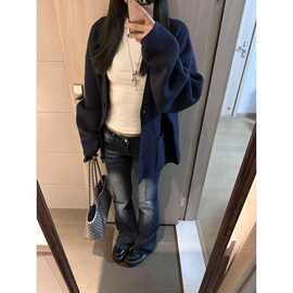 宽松慵懒风藏蓝色长袖毛衣外套女2025年秋季新款软糯百搭针织开衫