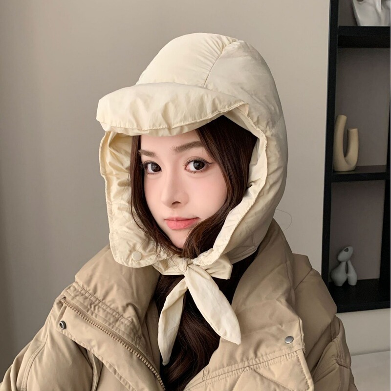 ダウン雷鋒帽子マフラー一体女性秋冬に大きな頭を厚くして防風雪耳アヒルの舌を保護して保温する|undefined