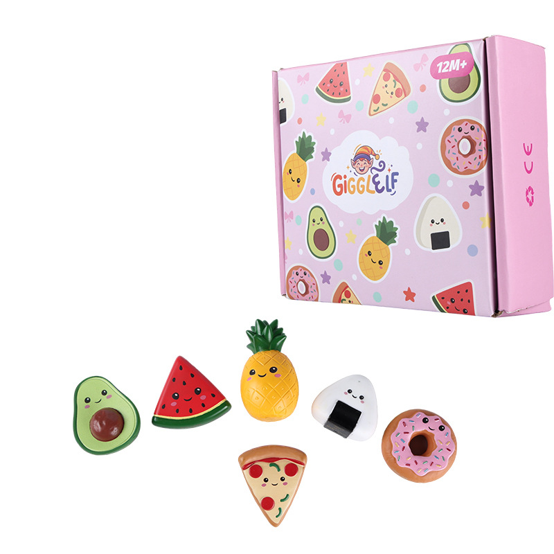 Customized six-piece set of infant vinyl food and bath toys gift box, chewable water play toys, can be labeled with your own design