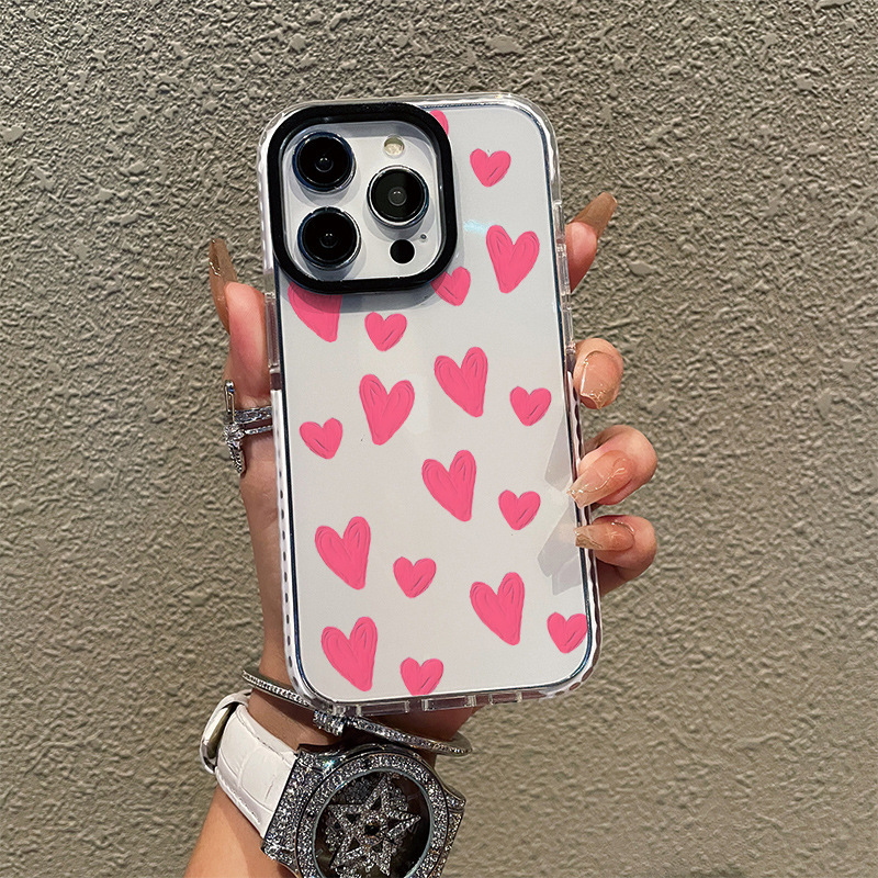 欧美粉爱心苹果13pro手机壳14简约iphone16pm防摔保护套15透明壳