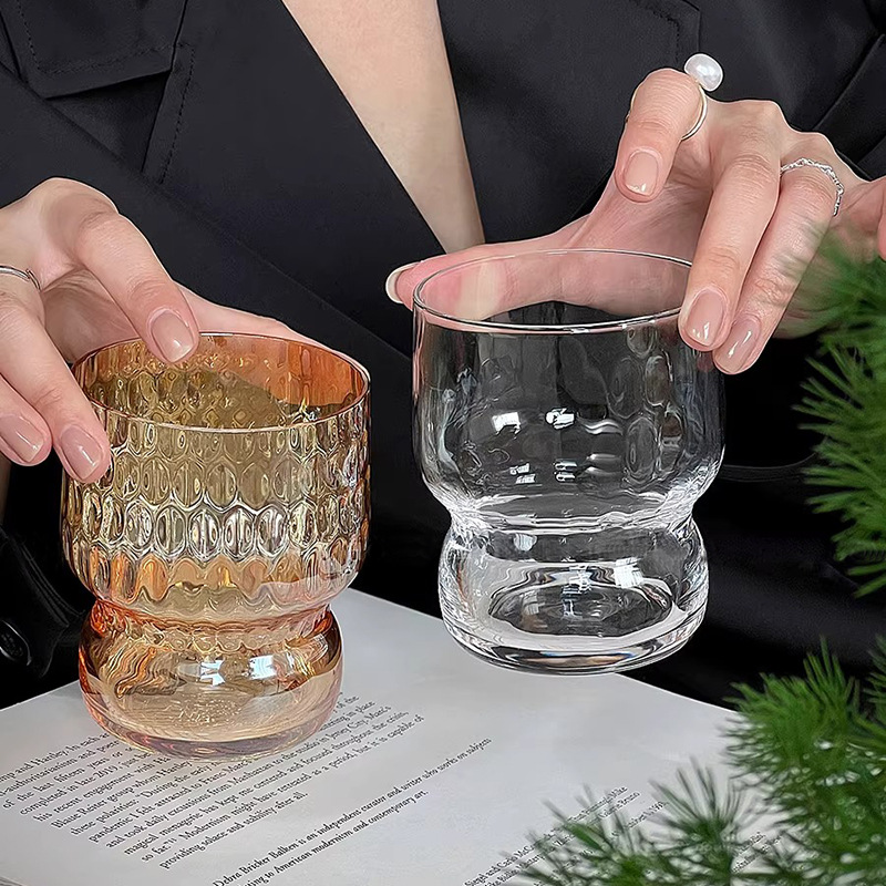 高顏值波點啤酒杯玻璃杯網紅咖啡杯家用杯子果汁飲料杯大容量水杯