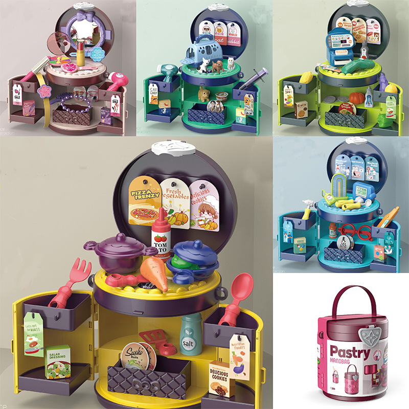 Transfronterizo de simulación infantil postre supermercado cocina vajilla niña vestidor Casa de juego portátil cubo bolsa de juguete para mascotas