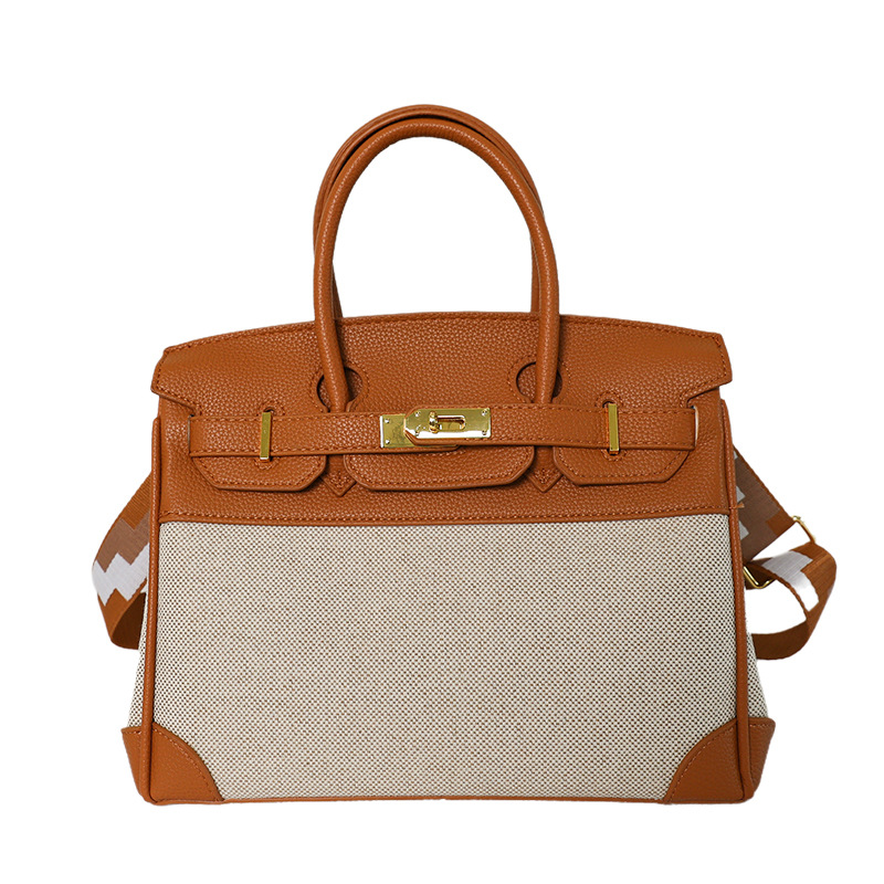 Cross-border nuevo bolso portátil de platino para mujeres 2026 moda lino empalme color contraste mochila de hombro