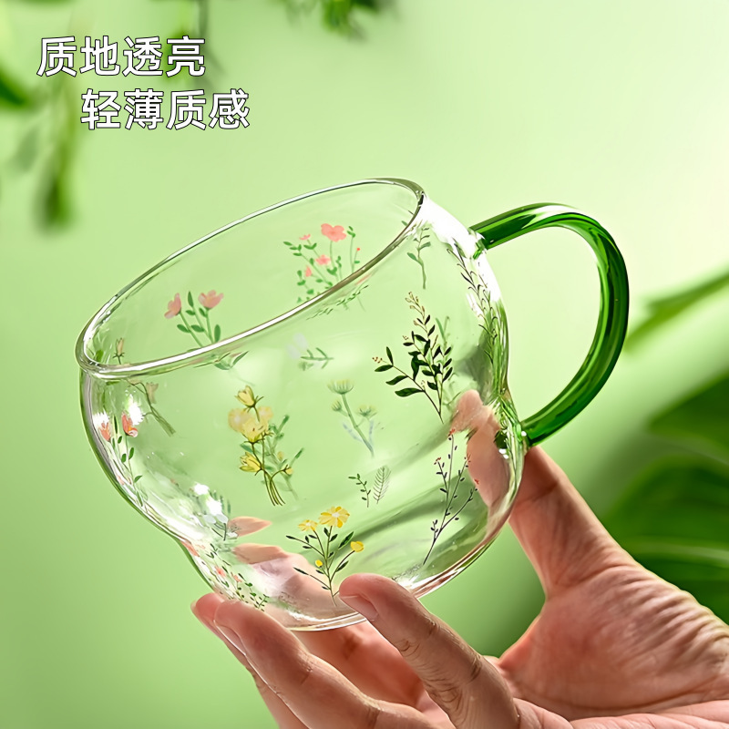 小清新高硼硅玻璃杯女家用水杯早餐杯子咖啡杯牛奶燕麦杯酸奶杯|undefined