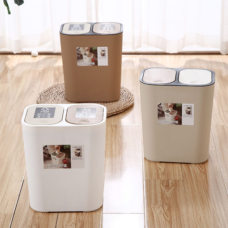Factory wholesale hand-press bullet lid trash can Kitchen bathroom plastic trash can wastebasket dry and wet sorting trash can
