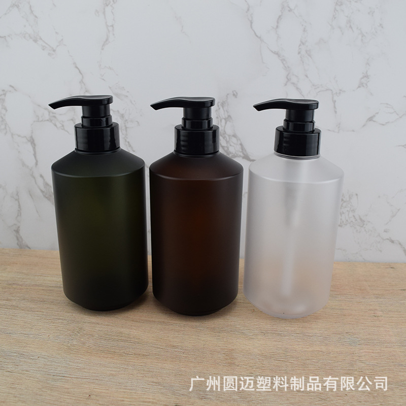畅销500ml新款32mm/410透明茶色哑光斜肩瓶可分装洗发水护发素