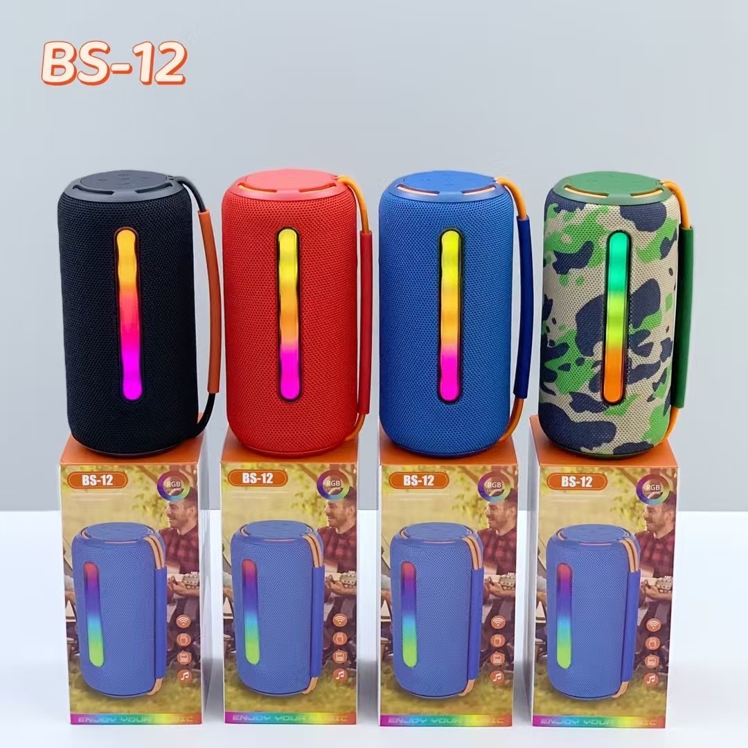 BS-12 새로운 블루투스 스피커 야외 휴대용 듀얼 스피커 서브 우퍼 데스크탑 다채로운 빛 휴대용 선물 오디오