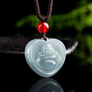 Natural jadeite A goods love Buddha heart Buddha blue water glutinous jade pendant women's jade pendant pendant wholesale
