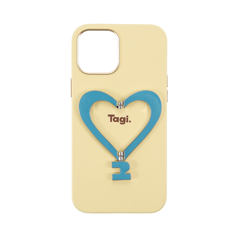 Tagi.《让人开心》金属支架皮质爱心手机壳适用于iPhone|undefined