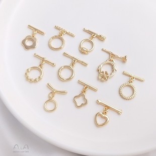 14K Gold-Filled Color-Preserving Mini Ot Buckle Peach Heart-Shaped Plum Blossom Four-Leaf Clover Wheat Ear Flower Vine Jewelry Buckle Necklace Buckle